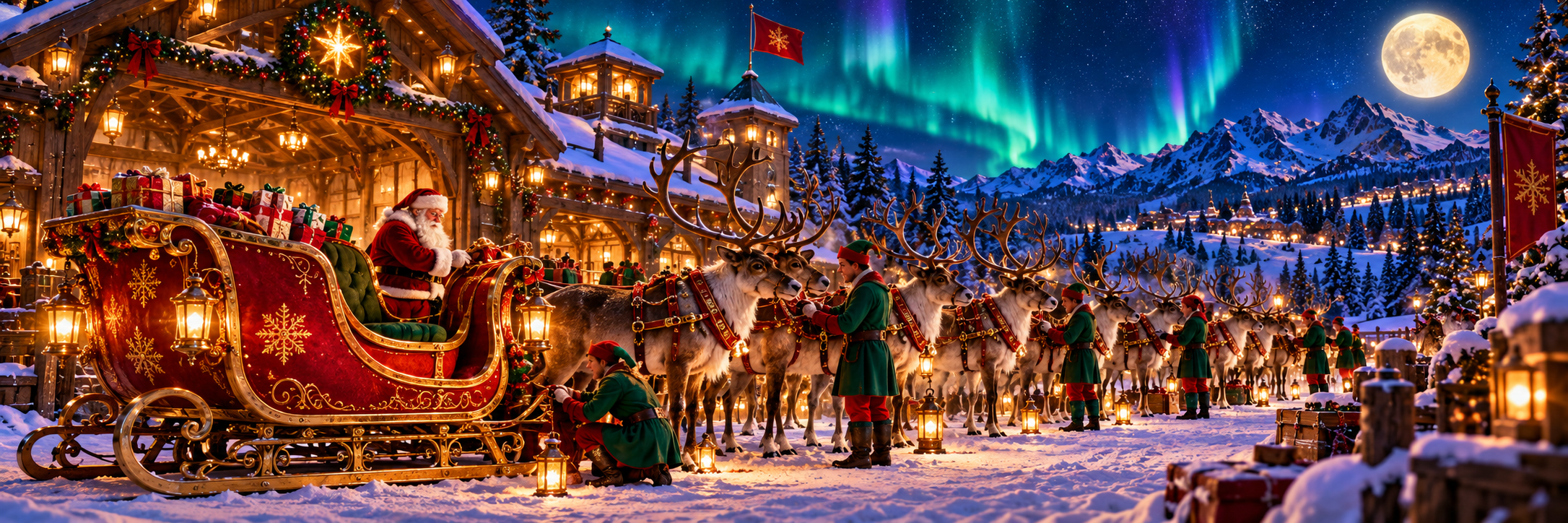 Santa and the reindeer team prepared for departure